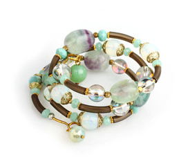 jewelry bracelet with colorful stones on white background