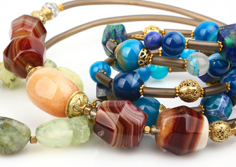 Close-up of colorful natural precious gems jewelry