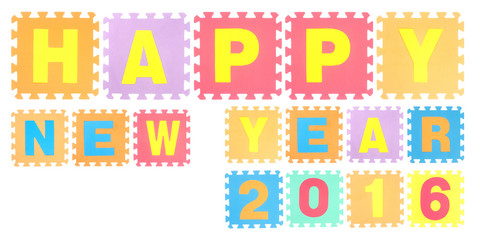 Happy New Year 2016 words made of alphabet puzzle isolated on wh