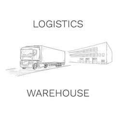 Logistics sign with truck and warehouse vector illustration