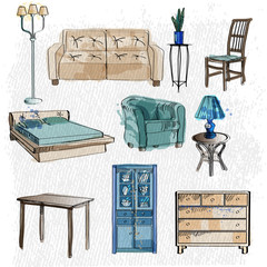 vector set of furniture sketch