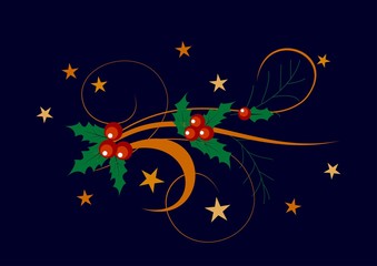 Fototapeta na wymiar Christmas decoration holly set. Vector illustration.