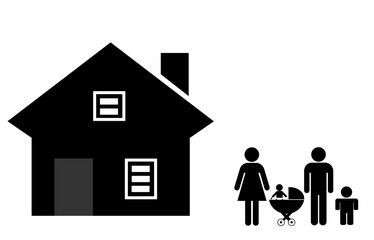 Famille devant une maison