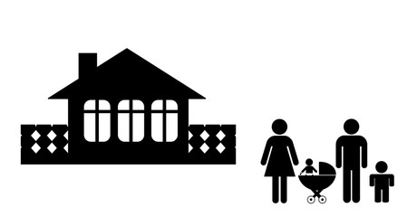 Famille devant une maison