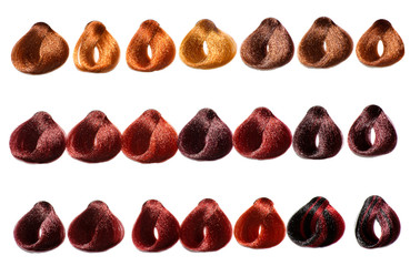Color chart of swatches of hair in a salon