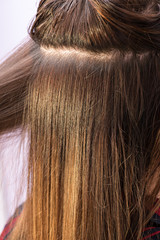 Long straight brown female hair closeup