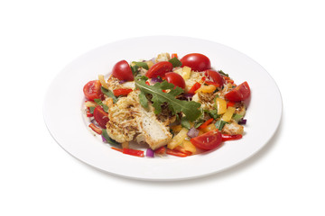 cauliflower fried with vegetables on a white background