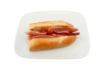 Bacon baguette with tomato ketchup