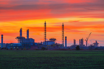 Fototapeta na wymiar Panorama of Chemical plant at sunset