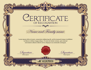 Antique Vintage Ornament Frame Certificate of Recognition