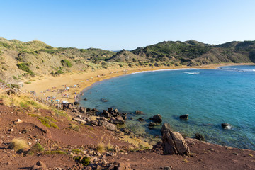 View of Cala Pilar in Menorca during sunset of a summer day, Balearic Islands, Spain