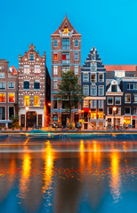 Night city view of Amsterdam canal Herengracht