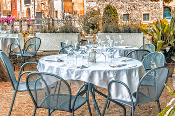 luxury restaurant table in medieval village