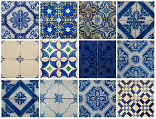Obraz premium Collage of blue pattern tiles in Portugal
