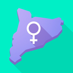 Catalonia long shadow vector icon map with a female sign