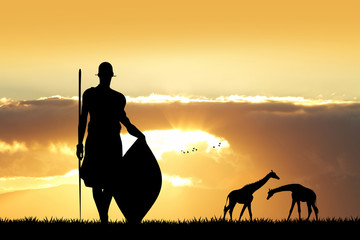 Masai dance at sunset - obrazy, fototapety, plakaty