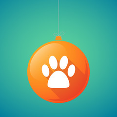 Long shadow vector christmas ball icon with an animal footprint