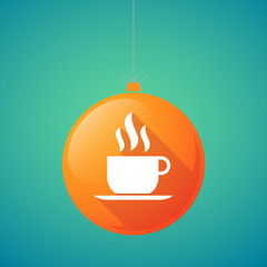 Long shadow vector christmas ball icon with a cup of coffee