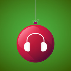 Long shadow vector christmas ball icon with a earphones