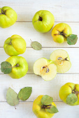 Three quinces on background whiteboard