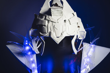 cyber robot, white suit with transparent plastic and LED lights