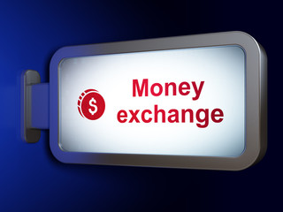 Currency concept: Money Exchange and Dollar Coin on billboard background