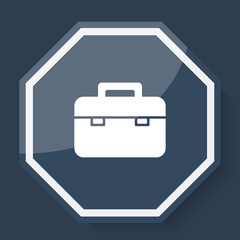 White Briefcase icon on plum blue web app button