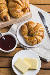 Croissants with butter and jam