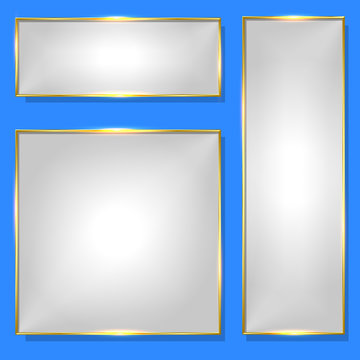 Vector silver banner in golden frame set