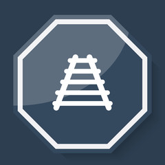 White Railroad icon on plum blue web app button