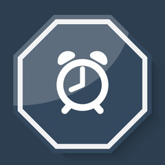 White Alarm Clock icon on plum blue web app button