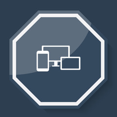 White Responsive Media Design icon on plum blue web app button