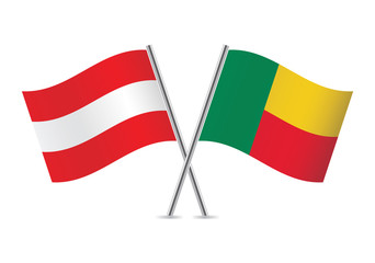 Austrian and Benin flags. Vector illustration.
