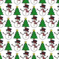 background snowman with Christmas trees