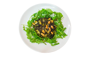 black spaghetti with shrimps and sauce