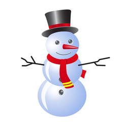 Snowman in a hat and with a red scarf.