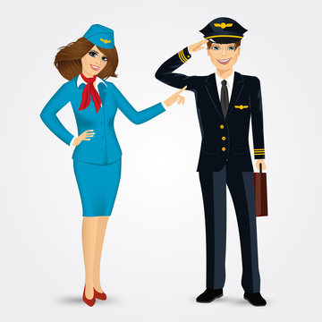 pilot and stewardess in uniform