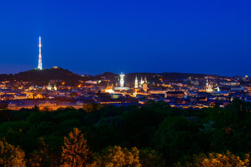 Obraz premium Lviv city center night panorama