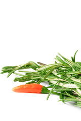 rosemary, chilli peppers isolated on white background