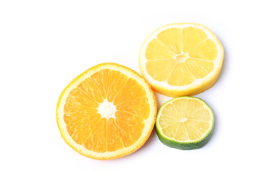 Fototapeta na wymiar citrus orange lemon lime cut circles isolated on white background