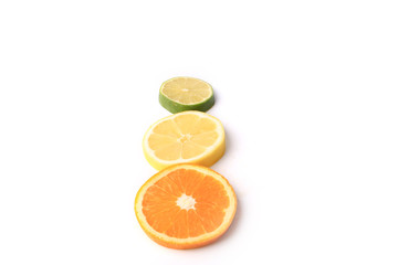 citrus orange lemon lime cut circles isolated on white background