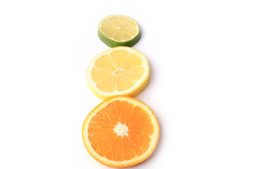 citrus orange lemon lime cut circles isolated on white background