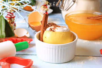 baked apple cinnamon whipped egg whites with sugar dessert baking sweet cream topping