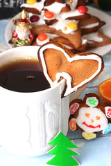 Christmas breakfast tea with Gingerbread Cookie baking cinnamon dessert