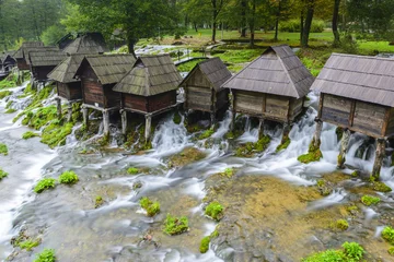 Foto auf Acrylglas Mühlen Old wooden water mills, Jajce in Bosnia and Herzegovina