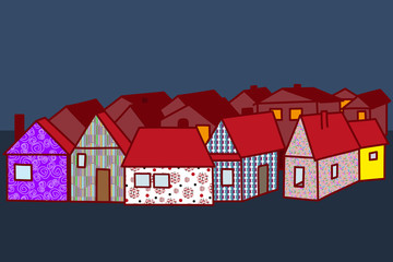 Stylized houses with different patterns vector illustration