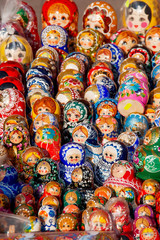 Russian traditional nested dolls - matryoshka. Dolls are on sale as souvenirs for tourists.