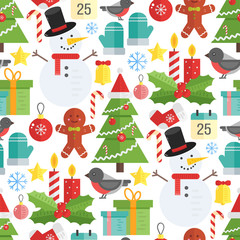 Christmas background, vector seamless pattern with christmas ele