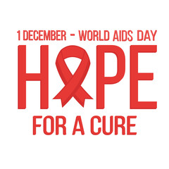 World aids day 1 december card. Hope with red ribbon