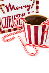 Christmas mug with hot chocolate.